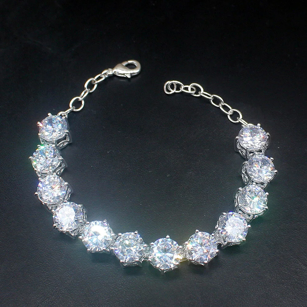 

Glowing Multi Shiny Clear White Topaz Genuine 925 Silver Links Chain Bracelets for Women Girls Jewelry Gifts 20214209