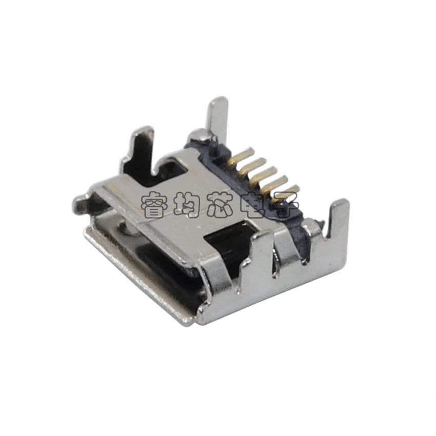 Conector hembra Micro USB, conector de 5 pines, 4 pies fijos con columna/borde, 100 unids/lote