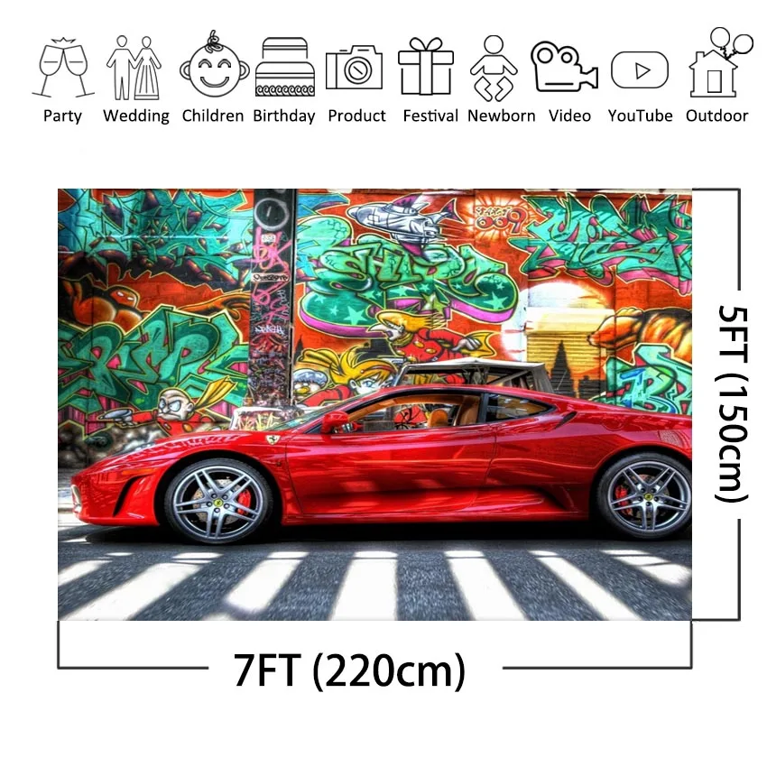 Graffiti Wall Photos Backdrop Luxury Car Decorations 80s 90s Birthday Party Background for Photography Photoshoot