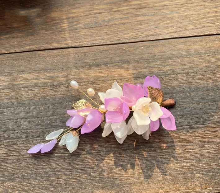 Liu Fang YZQ Purple Pink  Wisteria Flower Long Tassel Hair Stick Pearl Beading Hair Accessories Tang Japanese Style Hair Jewelry