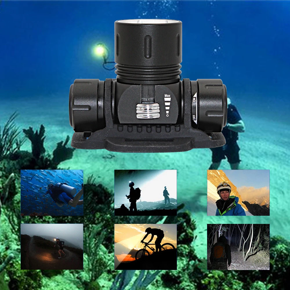 XHP50 LED Scuba Diving Headlight Torch Waterproof Underwater 100M Flashlight 18650 Battery Headlamp XHP50 Powerfull Head Light