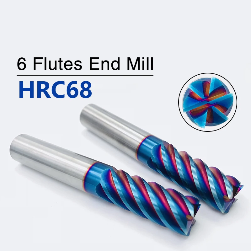 6 Flutes Endmill HRC65 Carbide End Mill 4,5,6,8,10,12mm Alloy Carbide Milling Tungsten Steel Milling Cutter CNC Cutting Tools