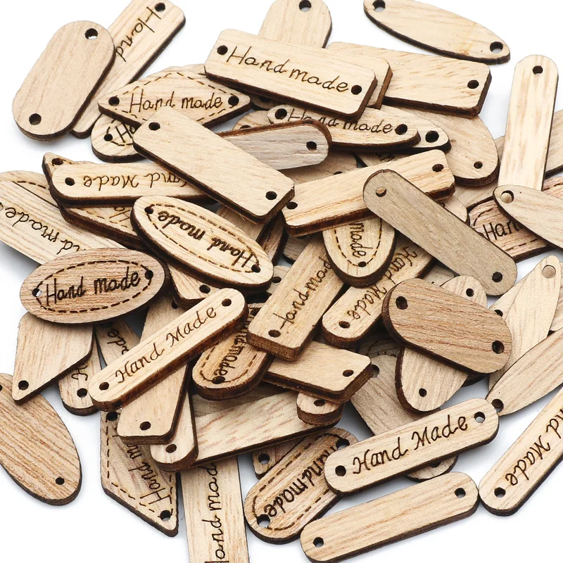 50pcs Mixed 2 Holes Wooden Labe Wood Buttons Handmade Tag Label Scrapbooking Crafts Diy Clothing Decorate Sewing Accessories