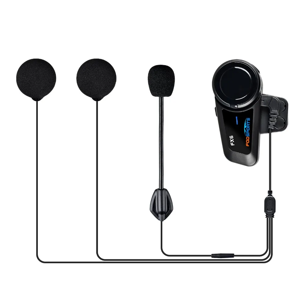 Fodsports FX6 Motorcycle Helmet Intercom Waterproof Bluetooth Headset 6 Rider BT 5.0 Interphone With FM Radio