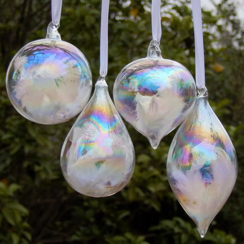 

12pcs/pack Different Shape Pearl Lustre Glass Pendant Christmas Day Tree Hanging Globe DIY Friend Gift Feather Ball