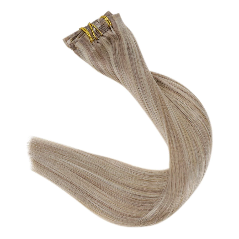Volledige Glans Clip in Hair Extensions Echt haar 120g Naadloze Onzichtbare Clip In Extensions Echt haar Remy Balayage Blonde Kleur - afbeelding 1