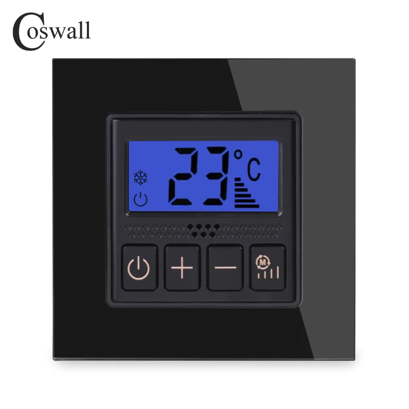 Coswall Glass Panel Thermostat Temperature Control LCD Display For Air Conditioning / Fresh Air System 10A Relay 2000W Load