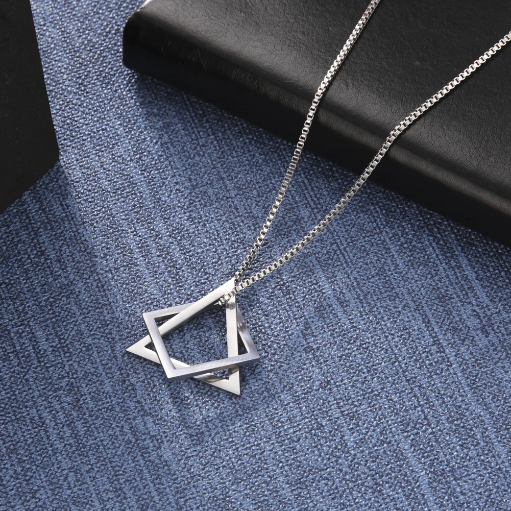 My Shape Geometric Stacking Interlocking Triangle Square Necklaces for Men Stainless Steel Pendant Necklace Fashion Punk Jewelry