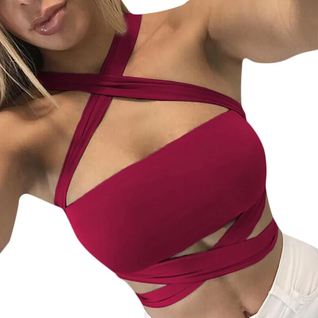 Summer Women'S Tied Strapless Top Fashion And Sexy Solid Color Elastic Short Top Casual Sleeveless And Strapless Vest