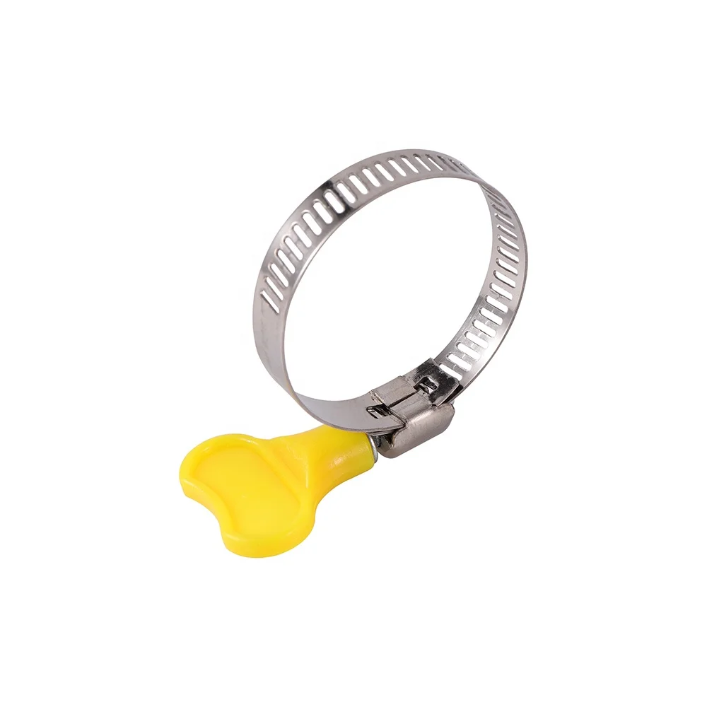 1 5 10 pcs 8-44mm Adjustable Yellow Plastic Handle Hand Twist Hose Clamps Worm Driving  201 Stainless steel Pipe Clips For Tube