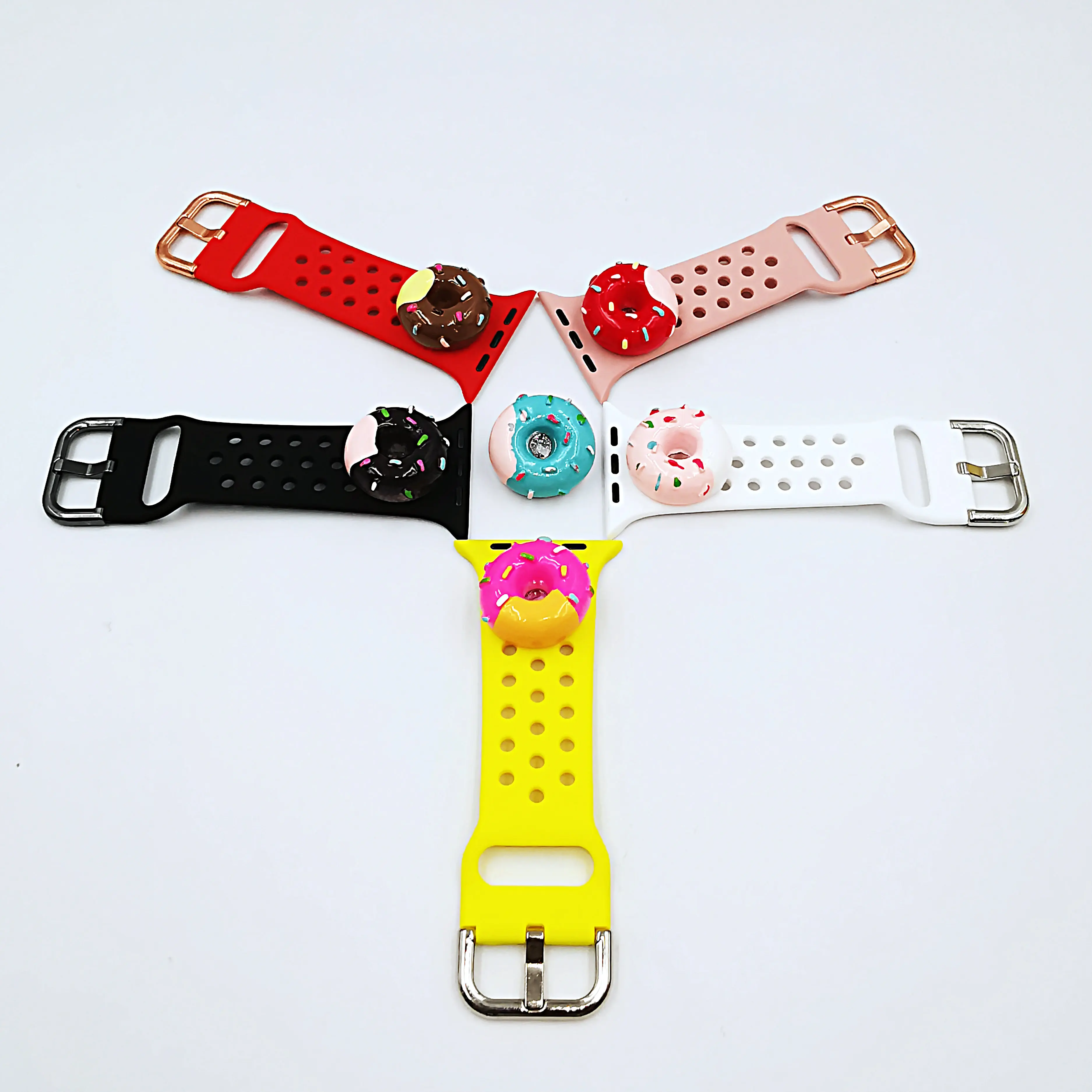 Donut เรซิ่นอุปกรณ์เสริมสำหรับสมาร์ทนาฬิกาสร้อยข้อมือ Charm ตกแต่ง Charms สำหรับ Apple นาฬิกาซิลิโคน