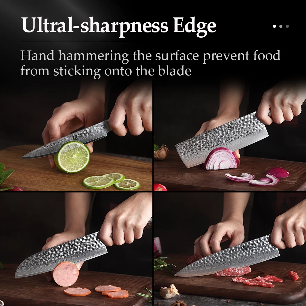 XINZUO 5PCS Kitchen Knife Set Damascus Steel Chef Knife Set Stainless Steel Utility Knife Pakkawood Handle Cutlery Slicer