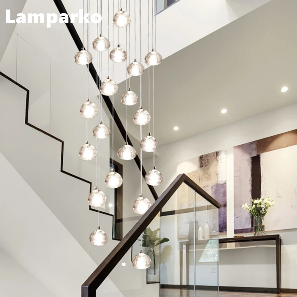 

Nordic Crystal Ceiling Chandelier LED Clear Cristal Stair Pendant Hanging Lamp Home Decor Living Room Indoor Lighting Fixture