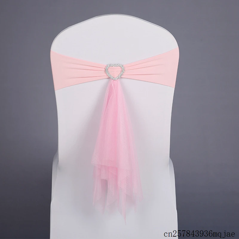 100pcs Muslin Chair Sashes Stretch Band with Heart Buckle Wedding Decor Party Decoration