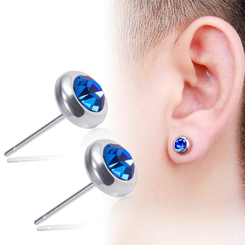 1 pair Women Man Stainless Steel Multicolor Rhinestones Stud Earrings Boy and Girl Hypoallergenic Ear Jewelry New Style