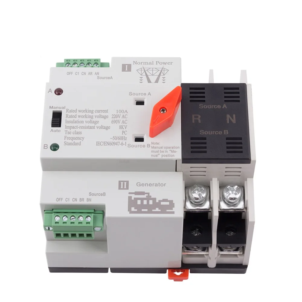 2p 100A 8ms Controller Automatic Transfer Switch manual single phase smartgen dual power ats panel for photovoltaic