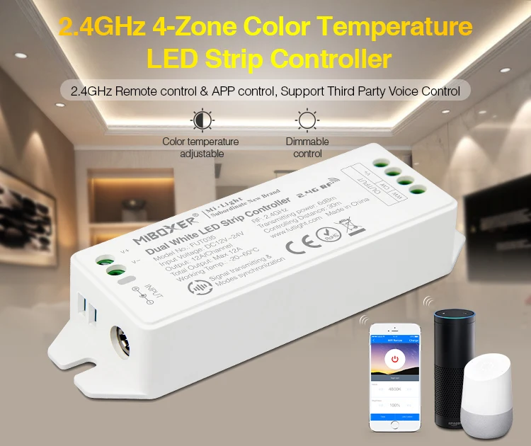 DC12V-24V FUT035 Regolatore di temperatura del colore aggiornato da 2,4 GHz Dimmer CCT a doppia luminosità bianca per strisce luminose a LED Nastro