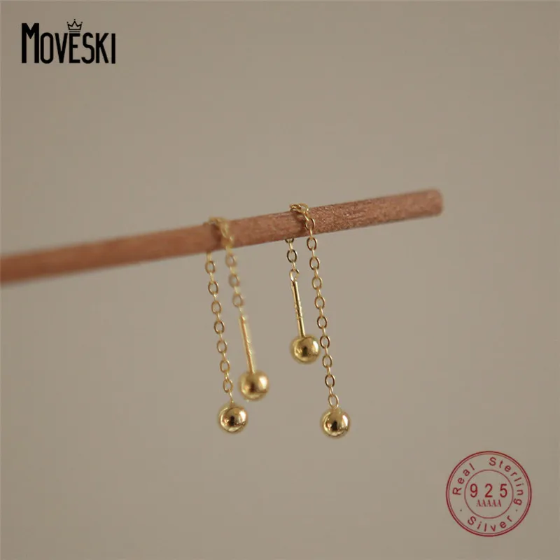 

MOVESKI 925 Sterling Silver Temperament Small Round Beads Tassel Stud Earrings Women Fashion Personality Party Jewelry