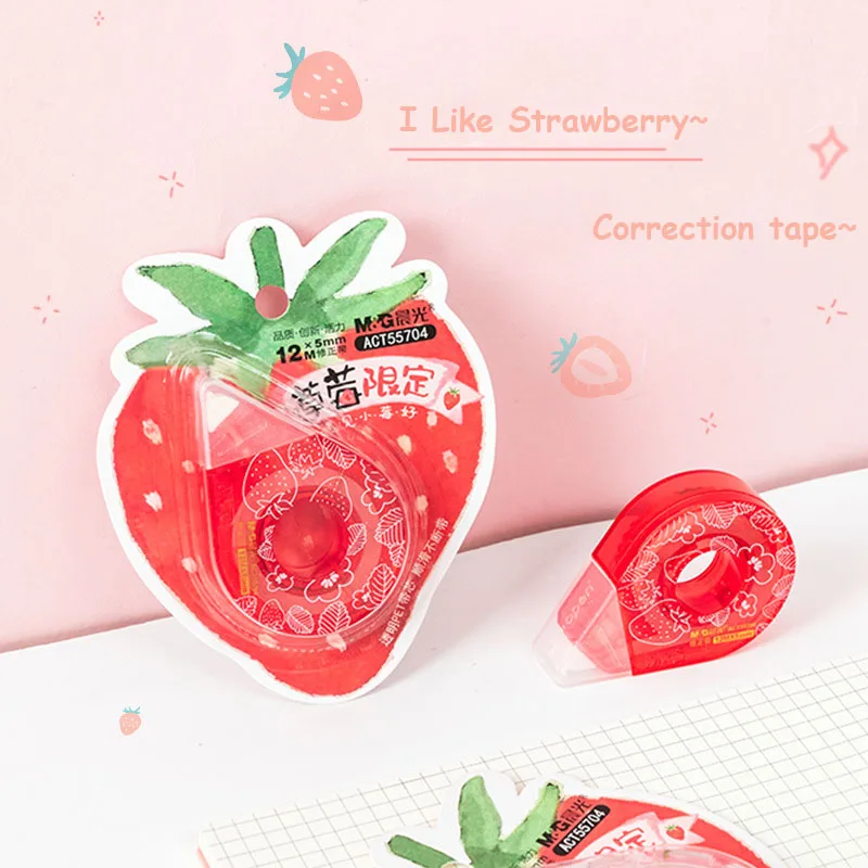 

Sharkbang 1PC 12M Long Kawaii Cute Strawberry Students Correction Tape PET Transparent Children Birthday Gift School Stationery