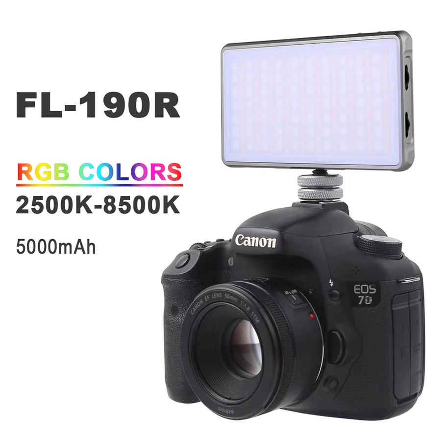 

Buddiesman FL-190R LED Light 9 Modes Full color 5000mah 2500K-8500K RGB on-Camera Portable Photography Video Light