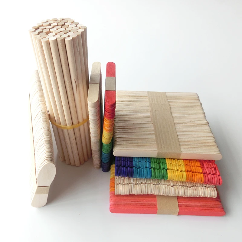 50 Pcs/Set Wooden Popsicle Sticks Natural Wood Colored Ice Cream Sticks Kids DIY Hand Crafts Art Toys Ice Cream Cake Tools