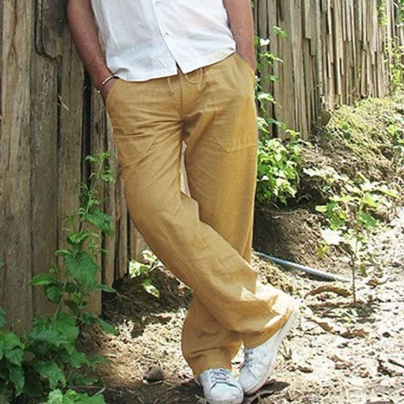

Men Cotton Linen Trousers Breathable Wide Leg Pant Fitness Clothing Men's Workwear Male Jogging Bottoms Summer Pants