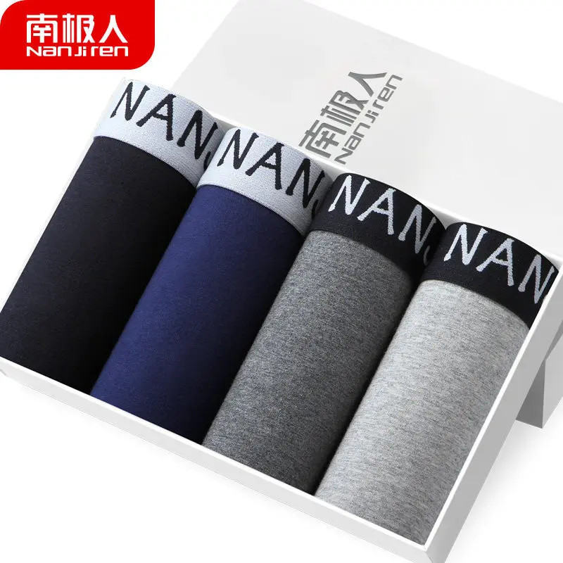 NANJIREN – boxer en coton naturel pour hommes, sous-vêtements solides, organique, modèle, boxer ventilé, lot de 4 pièces