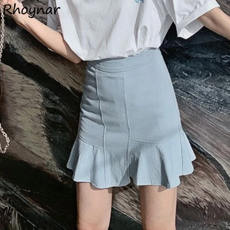 

Skirts Women Fashion Chic Soft New All-match Lovely Tender Teenagers Simple Solid Folds Above Knee Daily Autumn Vintage Design