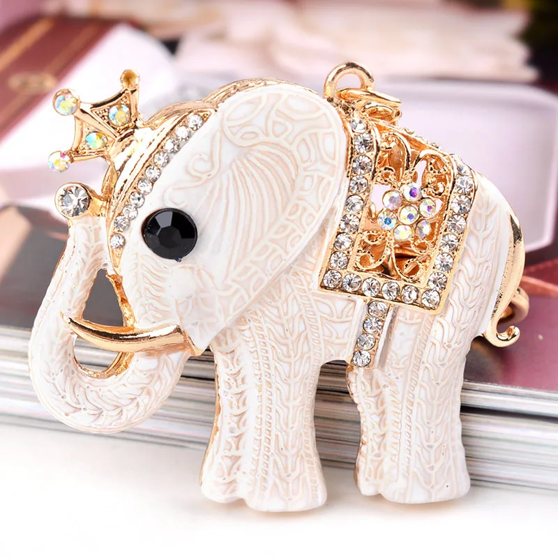 White elephant shape car alloy key chain creative lady small gift practical bag pendant pendant hot sale