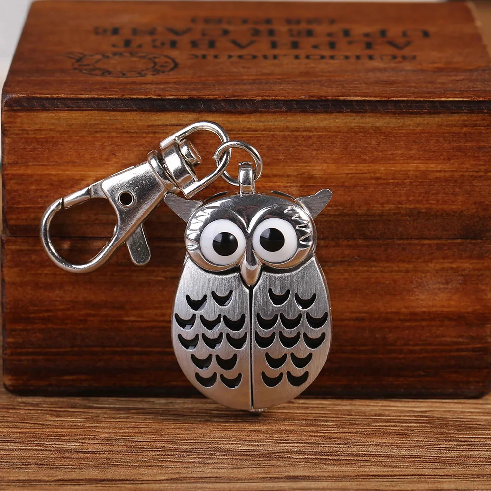 6105Owl Charm Unisex Fashion Roman Number Quartz Pocket Keychain Watch Women Man Necklace Pendant with Chain Gifts