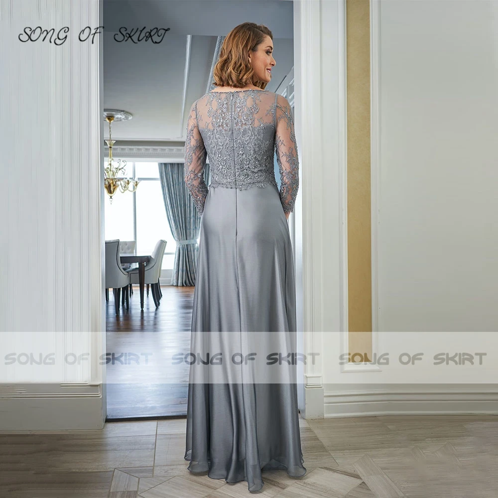 Customized Elegant Dark Grey Mother Of Bride Dresses Simplicity Big V-neck High Split Mom Evening Formal Gown Robe De Soirée Fem