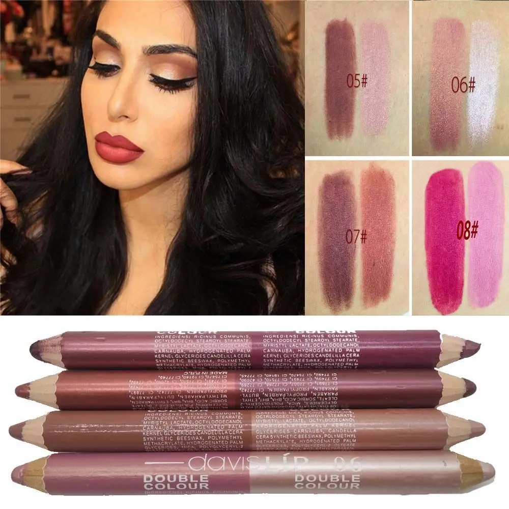 Cosmetische Matte Langdurige Potlood Dubbele Kleur Lipliner Waterdichte Lipvlek Lippenstift