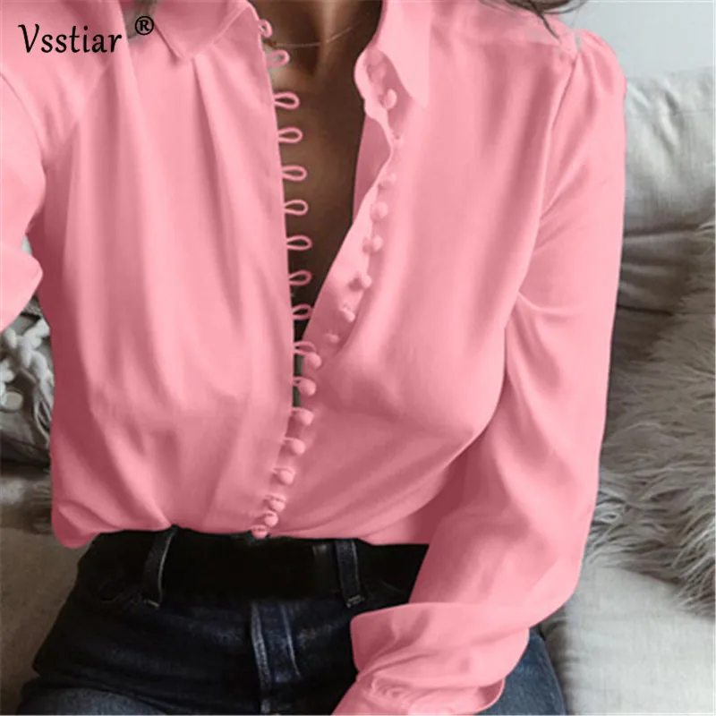 Women Long Sleeve Blouse 2022 Fashion Button Casual Oversized Loose Shirt Sexy V Neck Solid Ladies Blouses