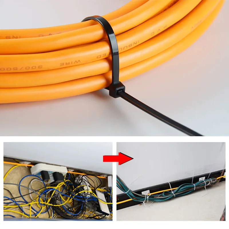 1000(500) шт. самоблокирующиеся пластиковые кабельные стяжки 3x100 мм 4*200 мм 5x300 черный нейлоновый провод застежка-молния кольцевые стяжки