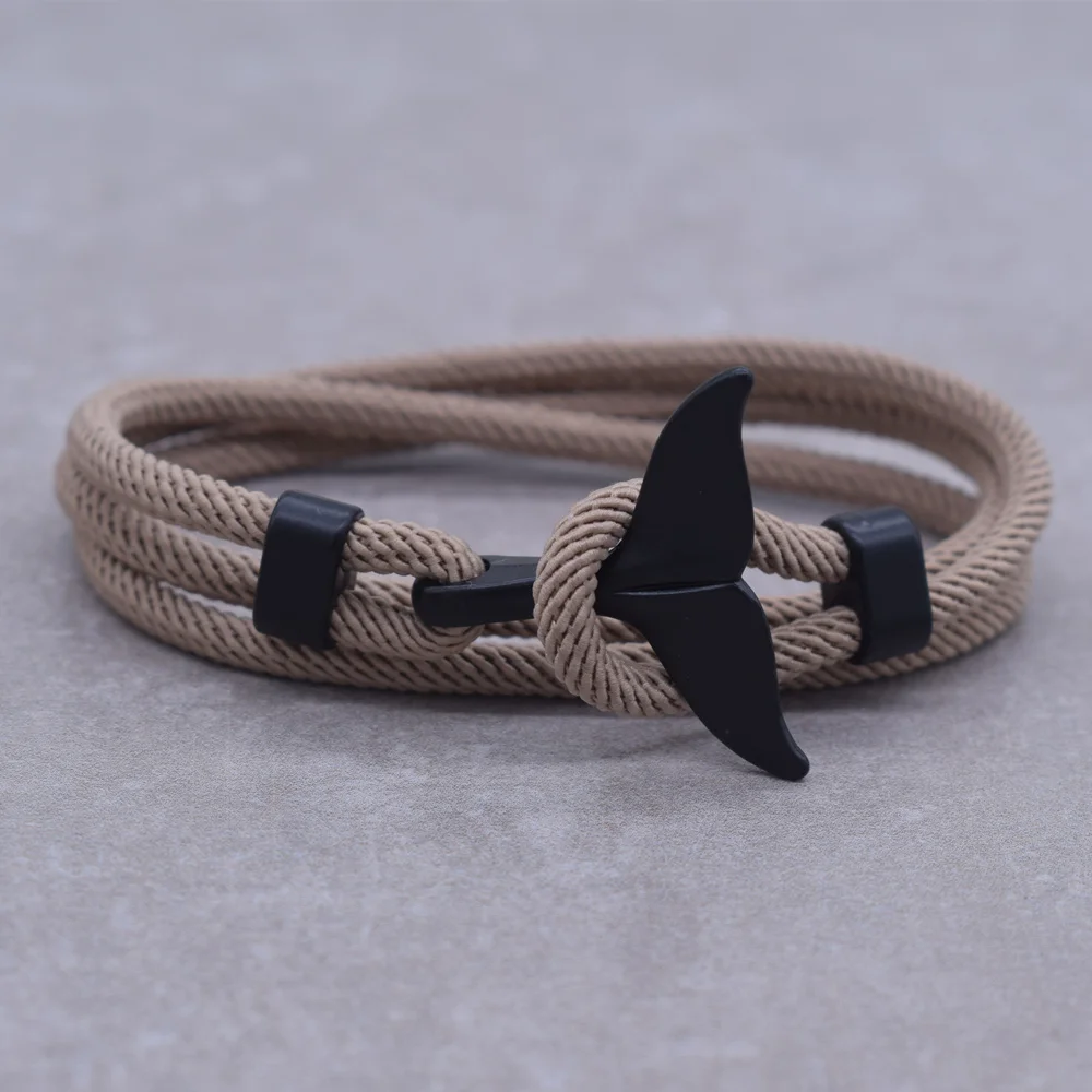 New Arrival Anchor Style Ocean Black Whale Tail Bracelet 2 Circle Wrap Rope Adjustable Bracelets for Women&Men Jewelry Gifts