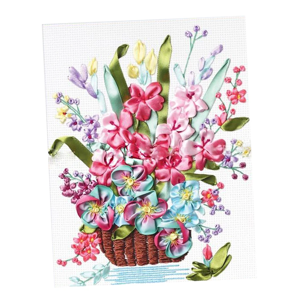 3D Silk Ribbon Embroidery Kit Spring Flower Handwork Craft for Beginners