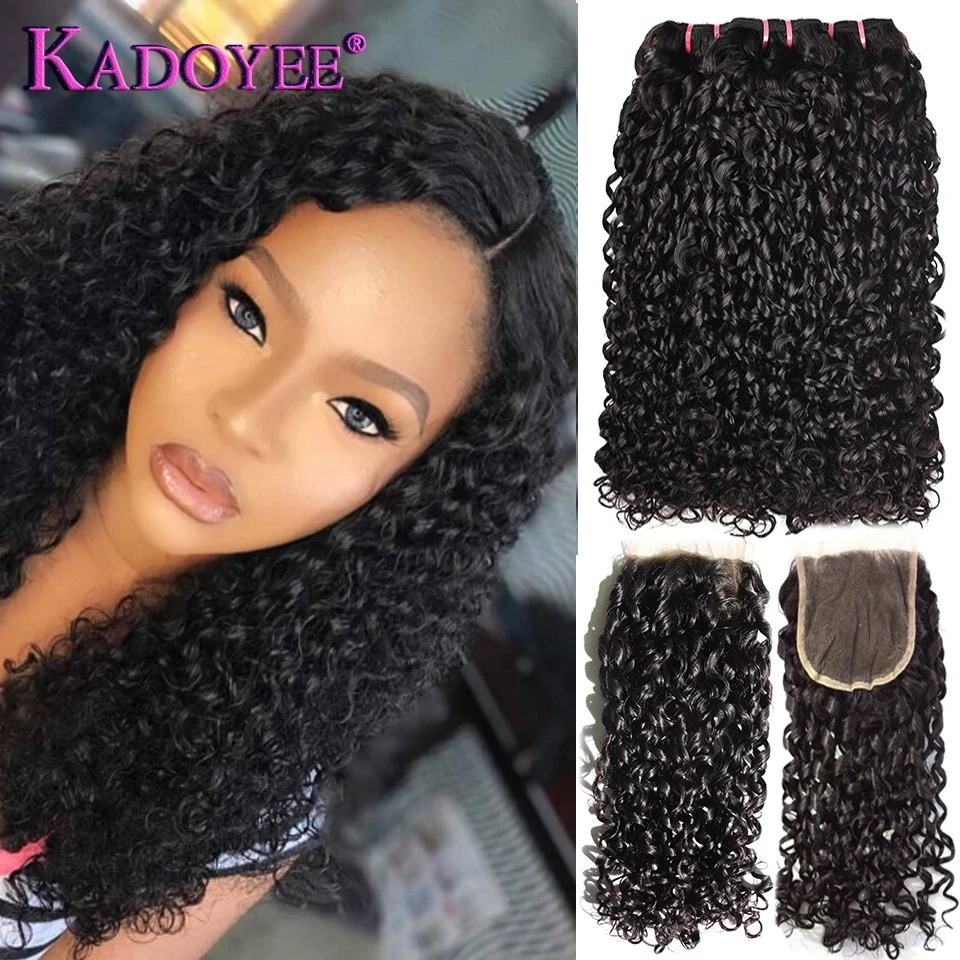 Double Drawn Human Hair Pissy Curls Bundles and Closure Fumi Hair Weave Pixie Curls 3Bundles with Closure Remy Hair Extensions