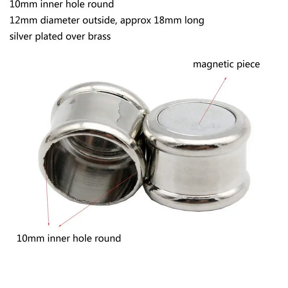 Aaazee 3 Sets 10mm Diameter Hole Silver Magnetic Bracelet Necklace Clasp, 18mm Long Closures