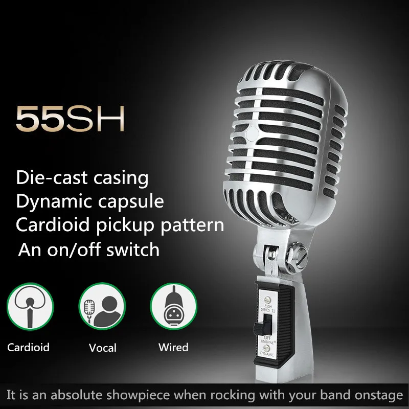Профессиональный микрофон 55SH для динамической студийной записи караоке проводной Ретро капсульный микрофон для вокального пения для винт...