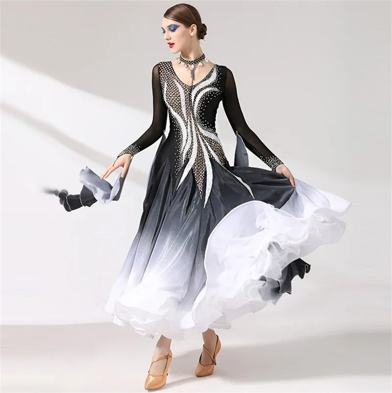 New Coming Exquisite Women Ladies Performance Competition Wear Black International Standard Ballroom Dance Dresses For Sale