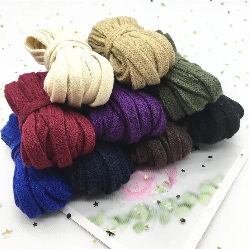 10mm Colorful Cotton Woven Rope Hollow Flat Twisted Cord Sportswear Belt Craft DIY Sewing Sash Rope Shoes Hat Decoration 5yards