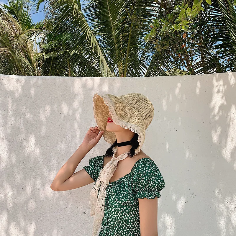 

Summer Bucket Hats Women Wide Brim Straw Beach Hats Fancy Floppy Design Solid Fringe Sun Hats Perfect for Summer Beach Party