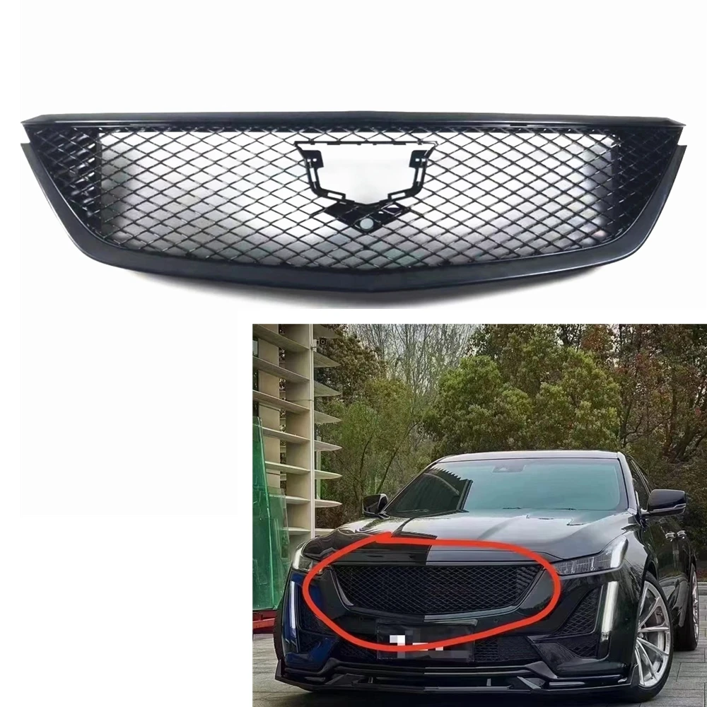 

Racing Grill Front Grille For Cadillac CT5 2019 2020 2021 Honeycomb Style Black Upper Bumper Intake Hood Mesh Auto Body Kit Grid