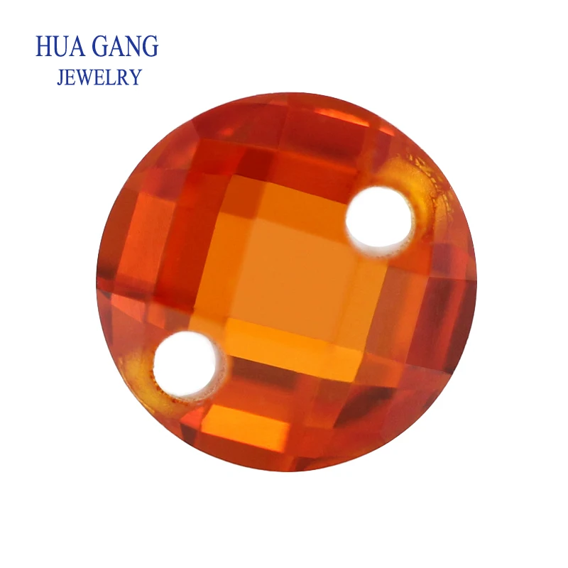 

Two Holes Orange Double Checkerboard AAAAA Round Brilliant Cut Cubic Zirconia Loose CZ For Jewelry Making 3-14mm High Quality