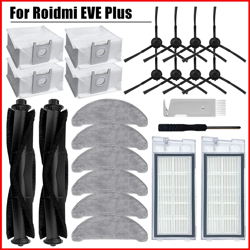 สำหรับ ROIDMI EVE PLUS อุปกรณ์เสริมฝุ่น HEPA กรอง Mop Rag ทำความสะอาดผ้าแปรงหลัก Xiaomi หุ่นยนต์เครื่องดูดฝุ่นอะไหล่