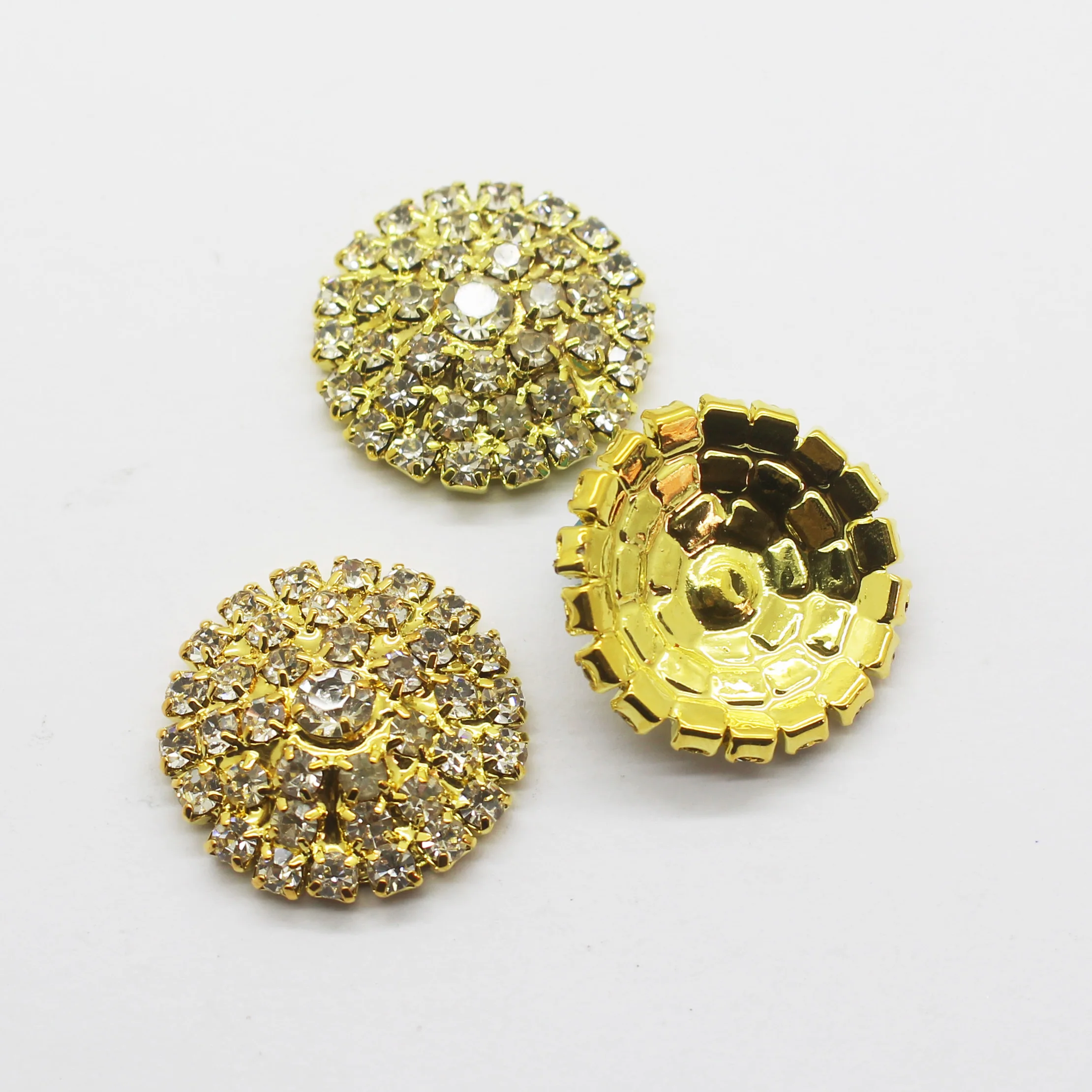 Shiny 10Pcs 24mm Flat back Round Crystal Rhinestone Buttons Silver/Gold Wedding Crafts Decorative Accessories For DIY Clothing