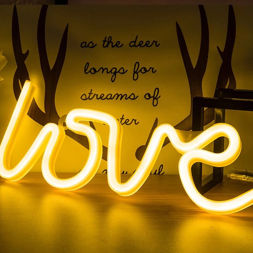 Love Shaped LED Sign, Warm White, Pink USB/Battery Operated Night Light for Wall Decoration, Party, Bar, Christmas, Wedding