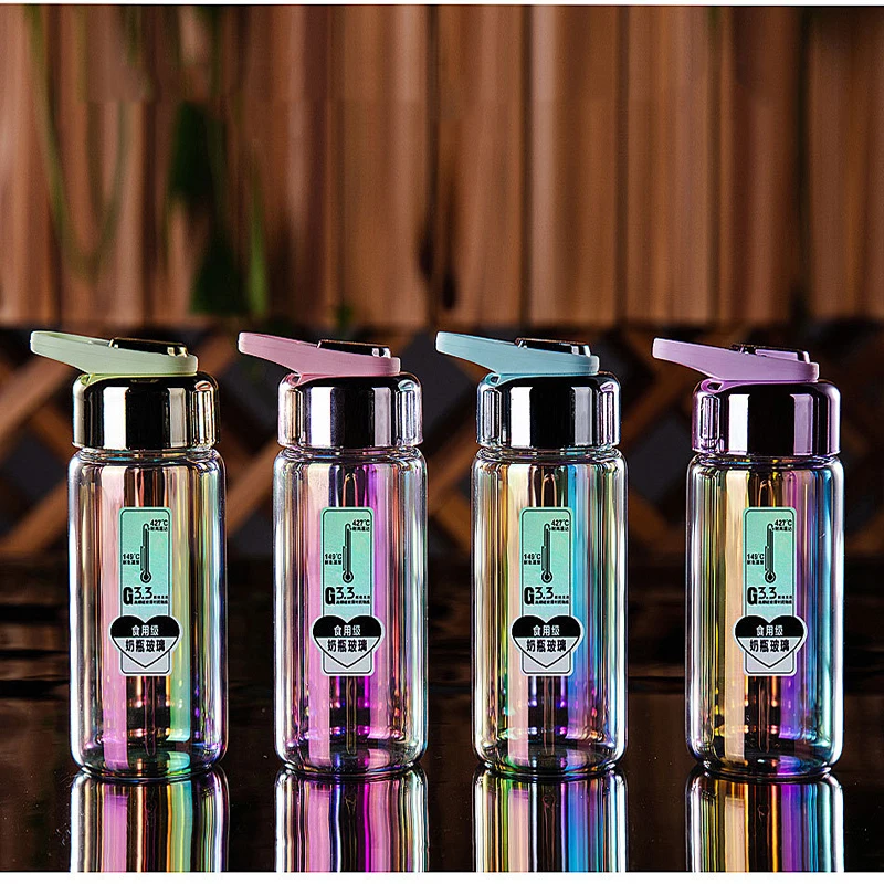 

New Ins Style Electroplating Glass Water Bottle Fashion Men and Women Must-Have Sports Water Bottle Tea Cup Gift Customization