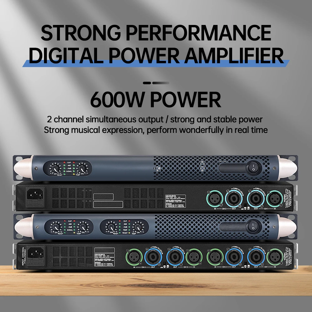 Amplificador de potência profissional, 600W * 2, teatro, desempenho do palco, conferência do casamento, engenharia, áudio digital, HIFI para o orador