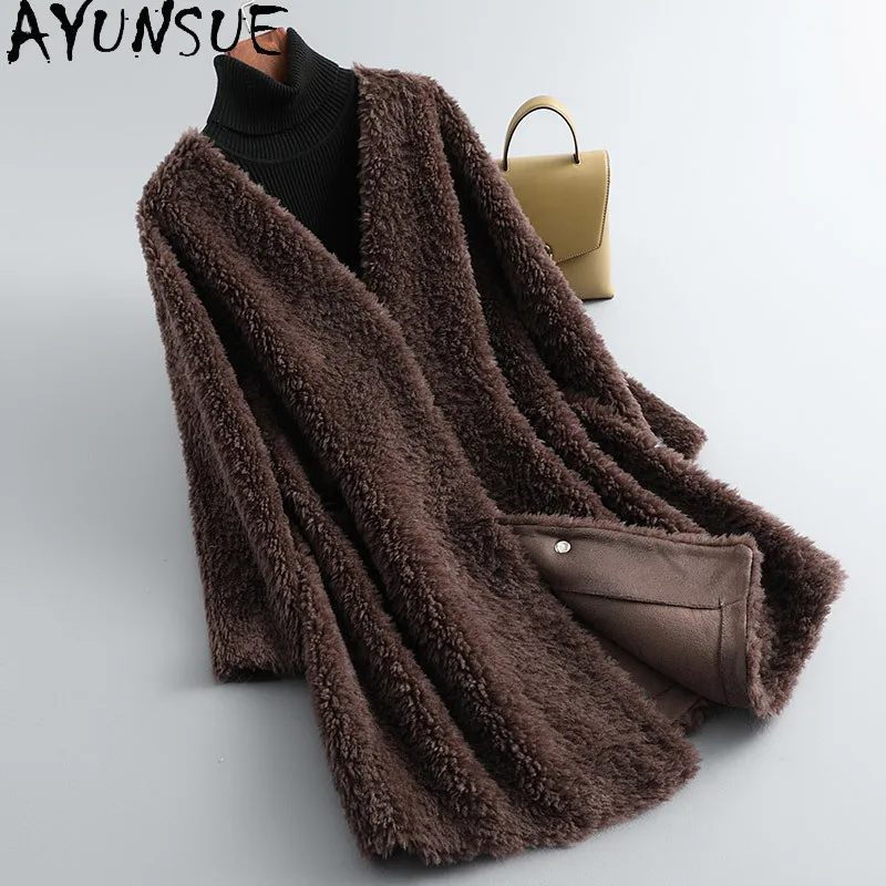 

AYUNSUE Women's Fur Coat Autumn Winter 2021 100% Real Sheep Shearling Coat Female Casual Wool Jacket Korean Manteau Femme Gxy529